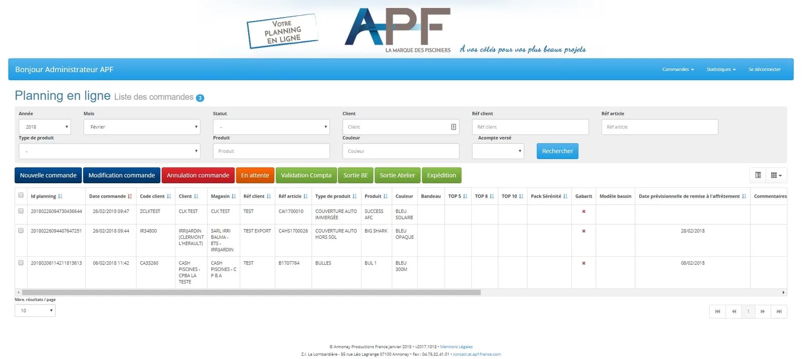 Interface de Planning en ligne